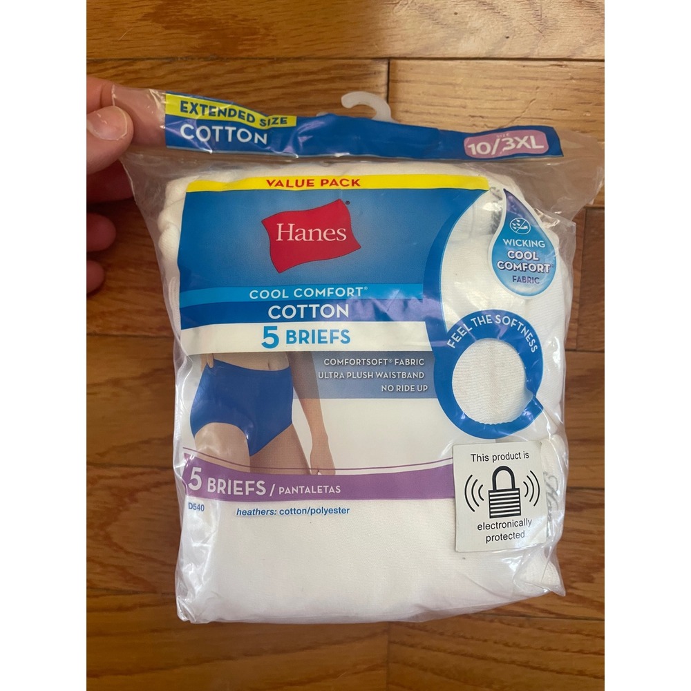 Hanes Women White Cool Comfort Cotton Briefs 5 Pack Size 10/3XL D540WH Tagless
